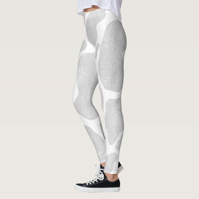 Leggings Grandes taches d'argent blanc simple (Gauche)