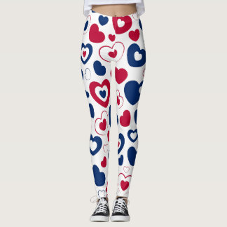 Leggings Grands Cœurs Rouges et Bleus