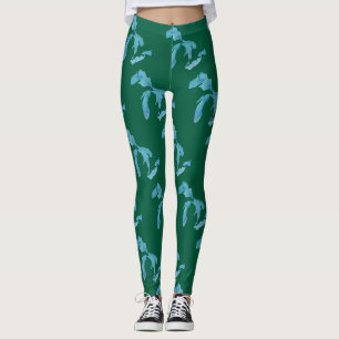 Leggings Grands Lacs carte silhouette bleu et vert