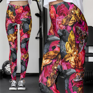 Leggings Grands Sphinxes à Tête de Mort Roses Gothiques Cor