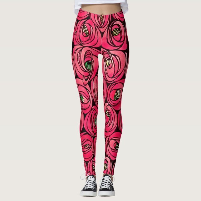 Leggings Graphique rose Art Nouveau Rennie Macintosh (Devant)