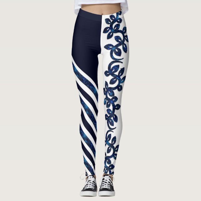 Leggings Gras et Belle conception blanche et bleue (Devant)