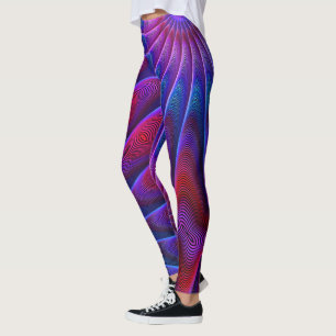 Leggings Gras Rouge violet Bleu Coloré Fractal Lignes
