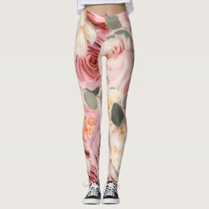 Leggings Gras Shabby Chic Rose Floral Garden Flowers