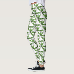 Leggings - Green Feather Design