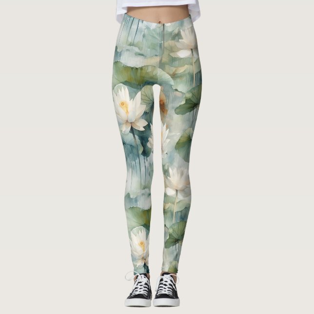 Leggings Green Lotus Flowers Serenity (Devant)