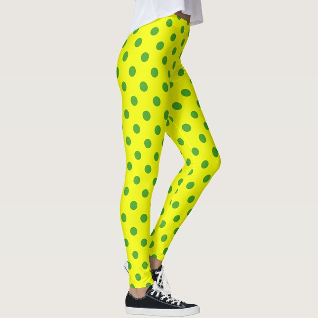 Leggings Green On Yellow Polka Dots Pattern Design  (Créateur téléchargé)