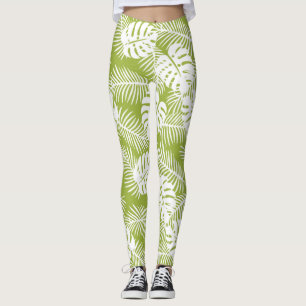 Leggings Green Palm Feuille Rainforest Motif