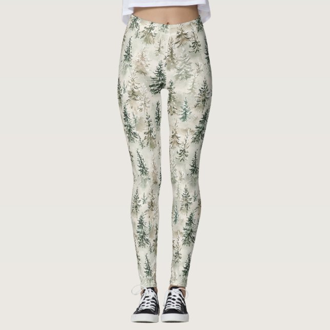 Leggings Green Pine Christmas Trees (Devant)