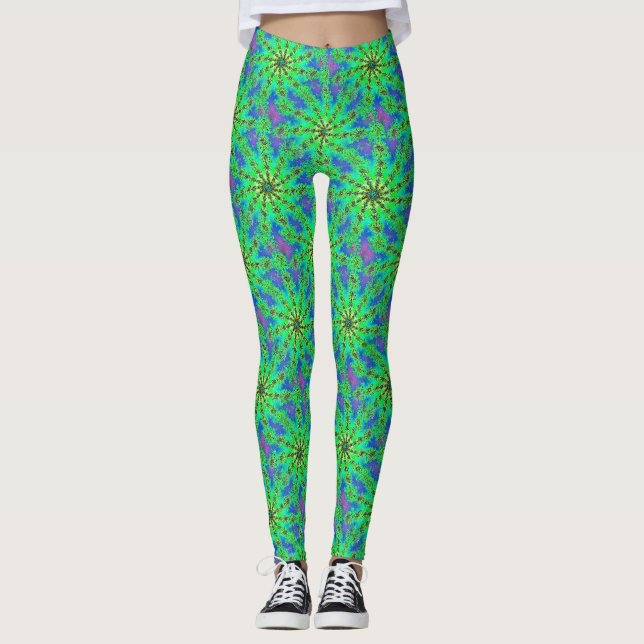 Leggings Green Psychedelic Starburst Motif fractal (Devant)