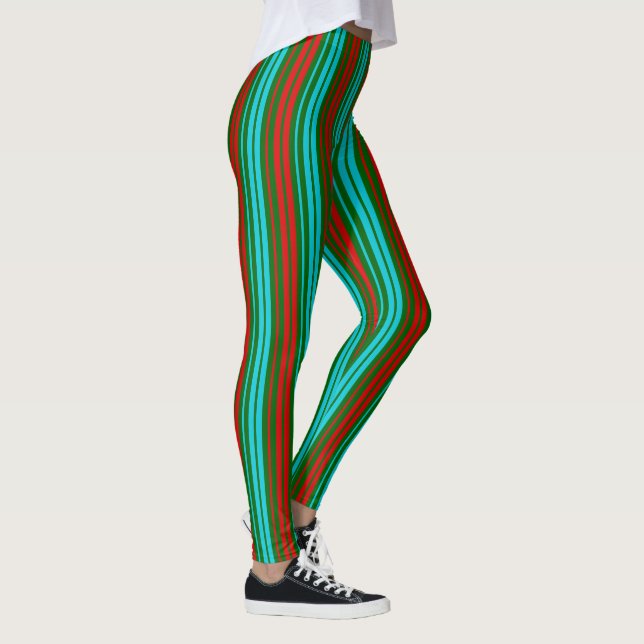 Leggings Green Red Blue Stripes Pattern   (Droite)