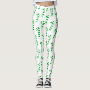 Leggings - Green Striped Candy Canes