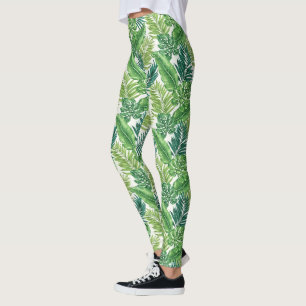 Leggings Green Tropical Palm Banana Monstera Feuille