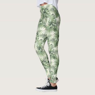 Leggings Green Tropical Palm Feuille Motif
