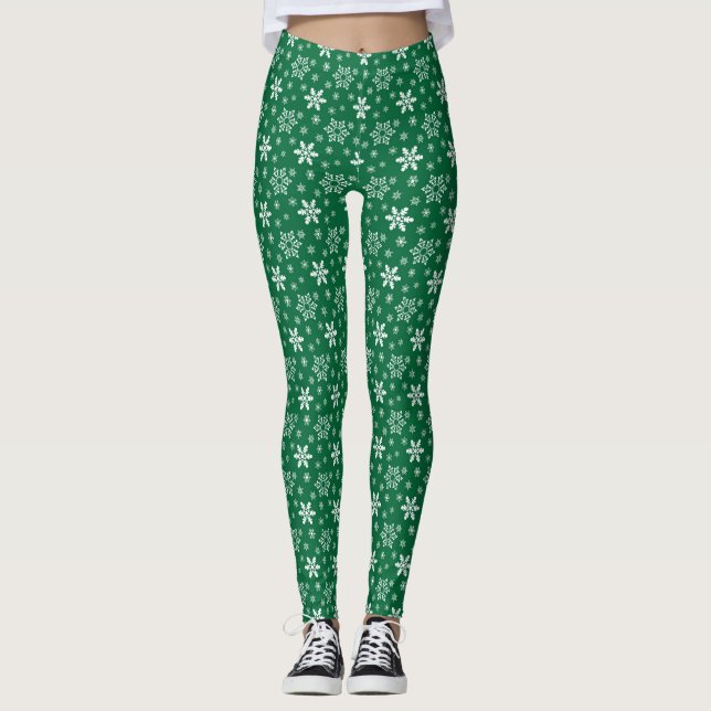 Leggings Green White Snowflakes vacances Noël (Devant)