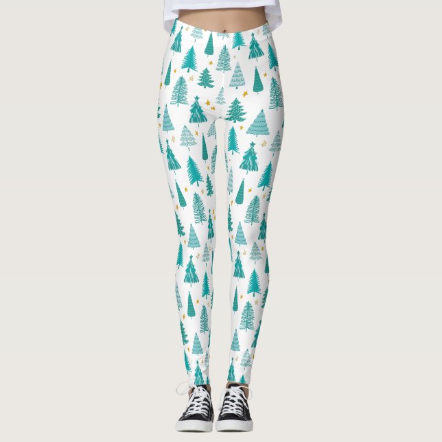 Leggings Green Winter Forest Motif d'arbre de Noël (Devant)