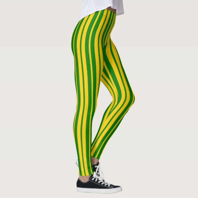 Leggings Green Yellow Stylish Stripes Pattern Design  (Créateur téléchargé)