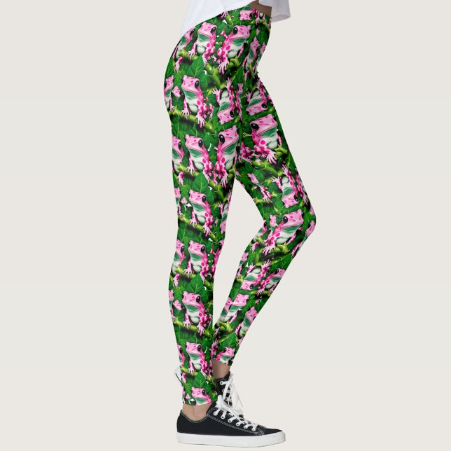 Leggings Grenouille Rose Sur La Feuille Verte Motif Design (Créateur téléchargé)