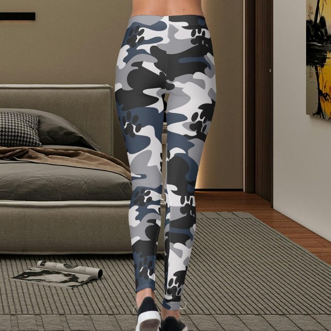 Leggings Grey Blue Light Crimson Cat Paw Camouflage Pattern (Créateur téléchargé)