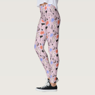 Leggings Gribouillages sur le thème rétro d'Halloween Rose