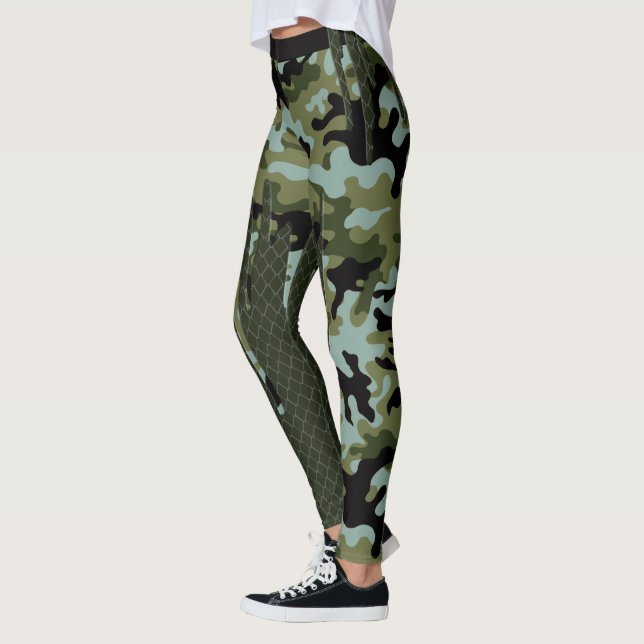 Leggings Grille bleue de lac camouflage de forêt d'évasion (Gauche)