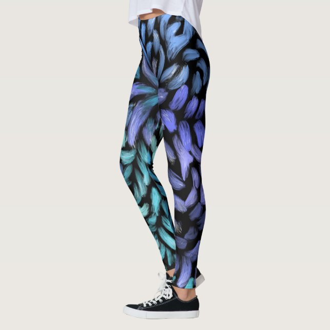 Leggings Grille de pétales turquoises et bleus tourbillonna (Gauche)