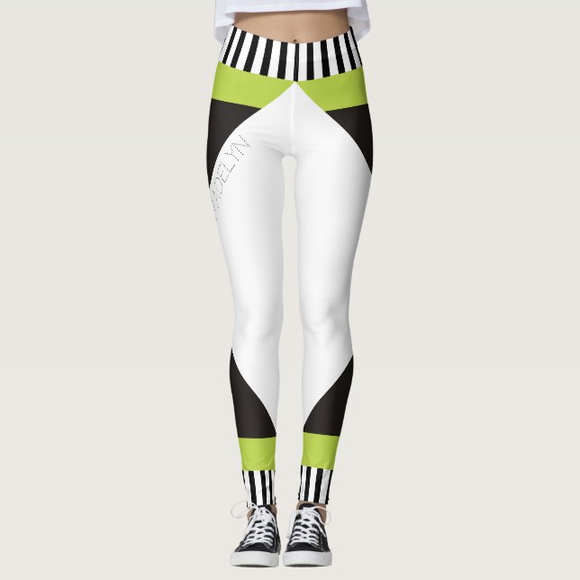 Leggings Grilles géométriques noir et blanc vert moderne (Devant)