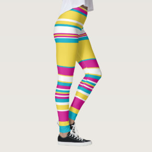 Leggings Gris complexes -Turquoise, Jaune, Rose et Blanc