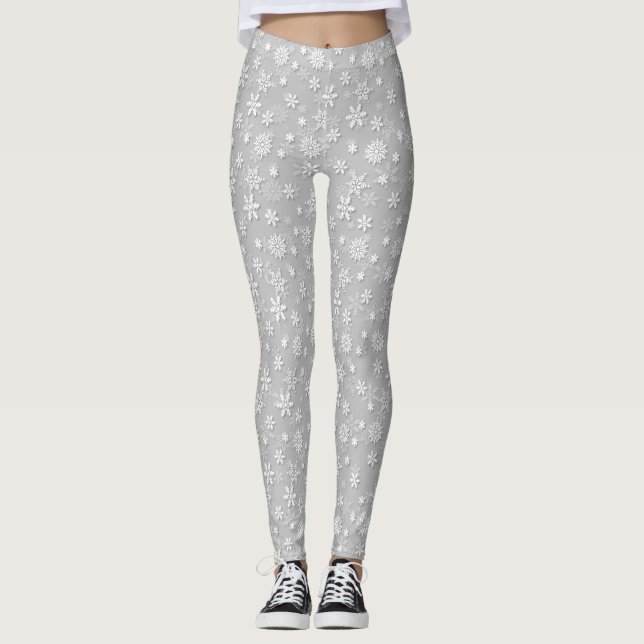 Leggings Gris d'argent et neige blanche de Noël (Devant)