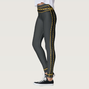 Leggings Gris de charbon de bois gris Gold & Black Chain