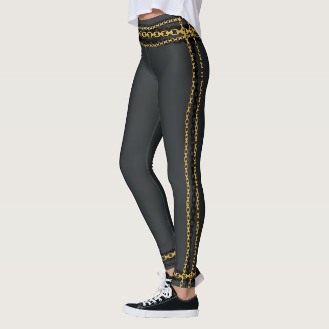 Leggings Gris de charbon de bois gris Gold & Black Chain (Gauche)