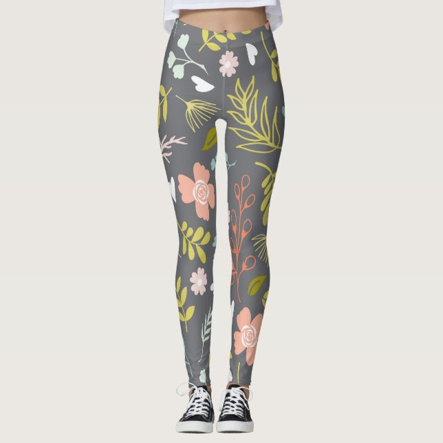 Leggings Gris de charbon, vert citron vert et corail (Devant)