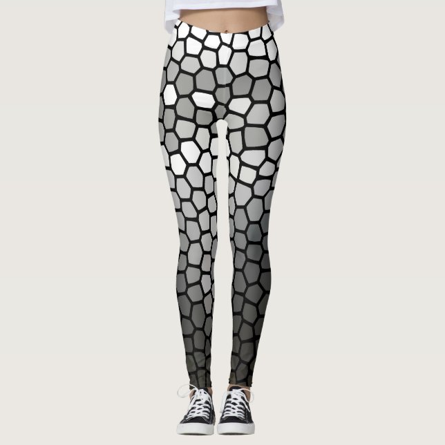 Leggings Gris et blanc Mosaïque géométrique moderne (Devant)