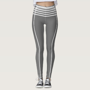 Leggings Gris et lignes blanches Motif Athlétisme futuriste