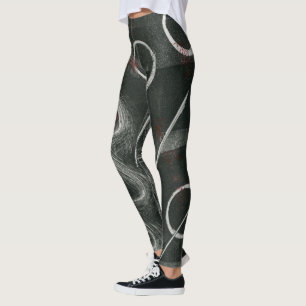 Leggings Gris foncé et blanc Abstrait avec cercles et rouge