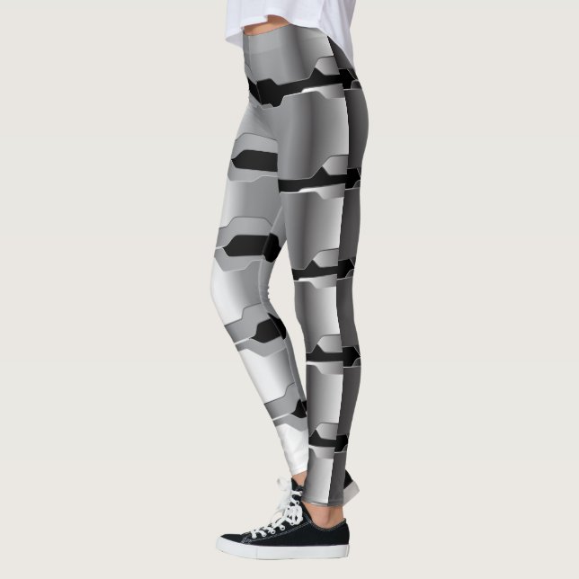 Leggings Gris géométrique moderne et texture métallique noi (Gauche)