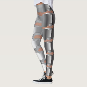 Leggings Gris géométrique moderne et texture métallique ros