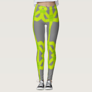 Leggings Gris Lime Vert Étirement Abstrait Pantalons Leggin