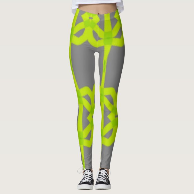 Leggings Gris Lime Vert Étirement Abstrait Pantalons Leggin (Devant)