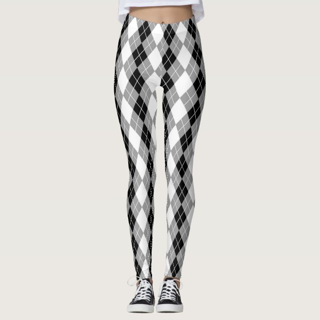 Leggings Gris noir blanc Jacquard Diamant Design (Devant)