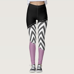 Leggings Gris Zigzag, Gris Chevron, Motif Zigzag, Violet