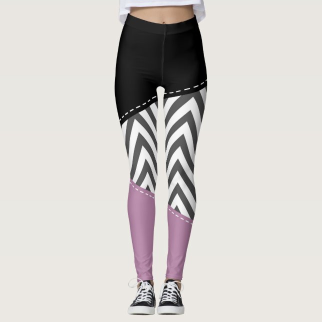 Leggings Gris Zigzag, Gris Chevron, Motif Zigzag, Violet (Devant)