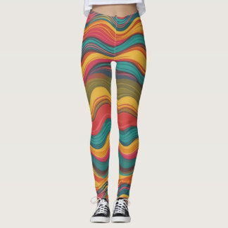 Leggings Groove Waves les années 70 Motif de ligne psychédé
