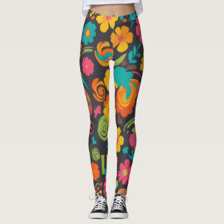 Leggings Groove Waves les années 70 Motif de ligne psychédé