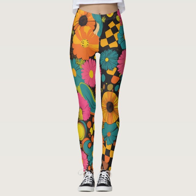 Leggings Groove Waves les années 70 Motif de ligne psychédé (Devant)
