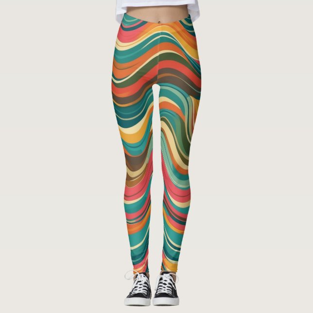 Leggings Groove Waves les années 70 Motif de ligne psychédé (Devant)