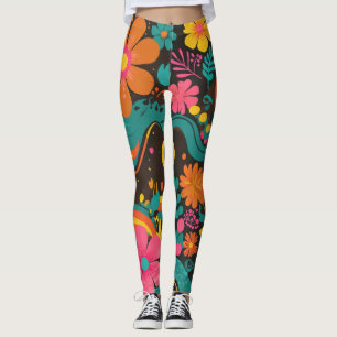 Leggings Groove Waves les années 70 Motif de ligne psychédé