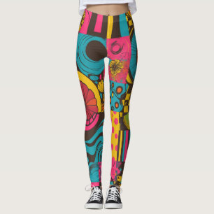 Leggings Groove Waves les années 70 Motif de ligne psychédé