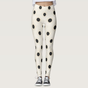 Leggings Gros Pois noirs sur blanc antique