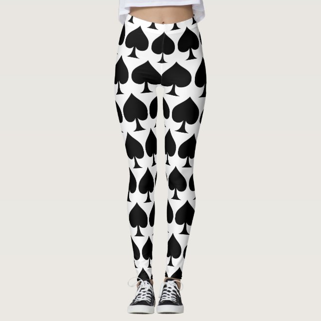 Leggings Grosse pique noire reine motif sur blanc (Devant)